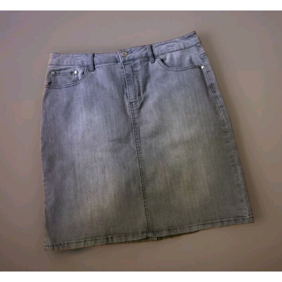 Jacqueline Smith Gray Denim Jean Skirt Light Wash Womens Sz 16 Knee Length Slit - Picture 1 of 12